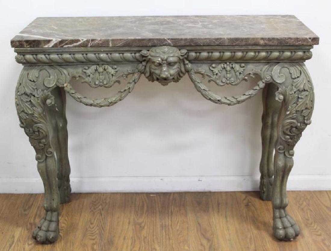 :Marble Top Console with Central Carved Lion Head (1 of 10)