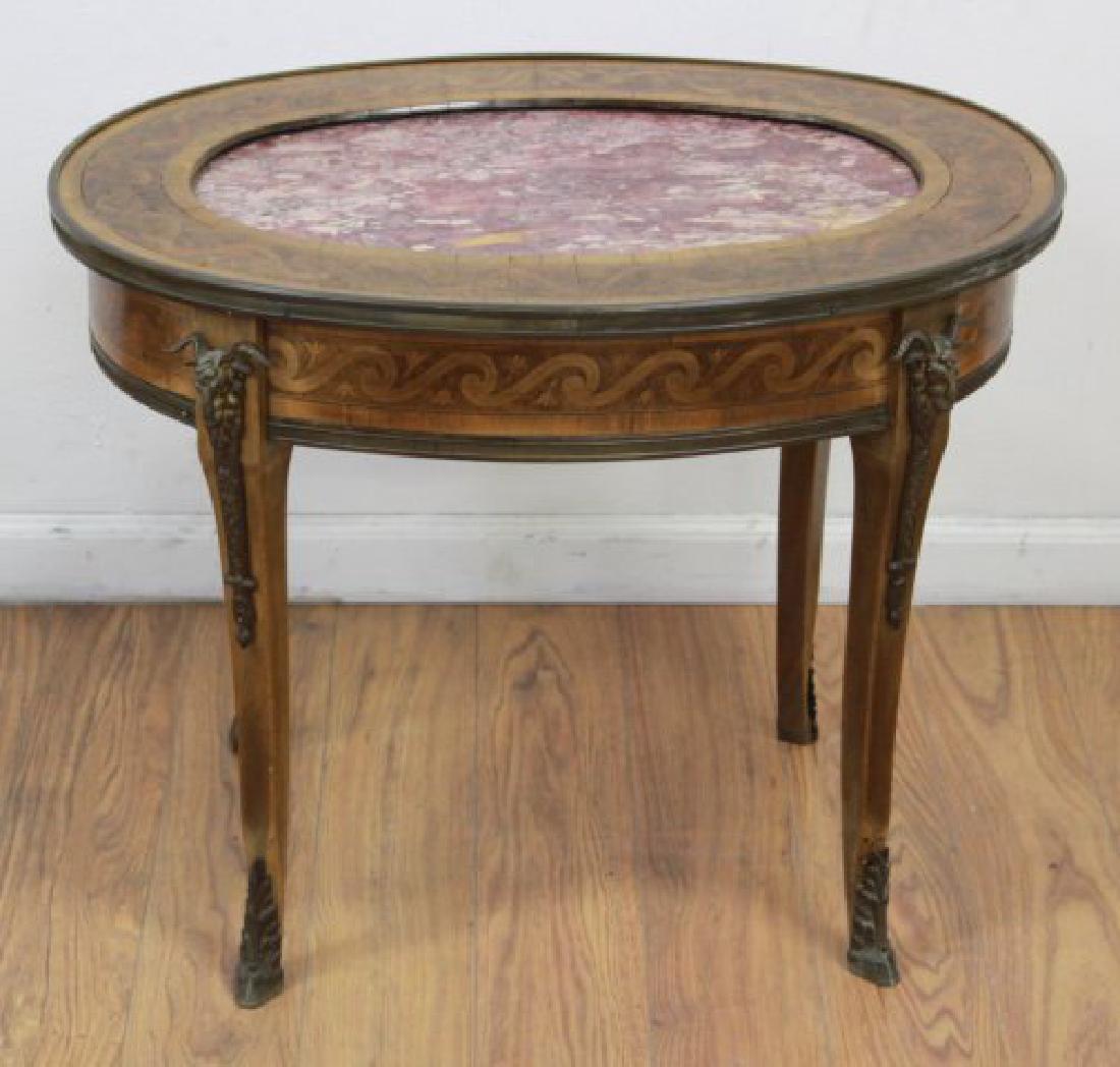 French Oval Inlaid Marble Top Coffee Table (1 of 4)