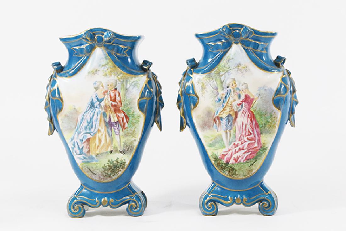 Pair Old Paris Vases with Courting Scenes (1 of 9)