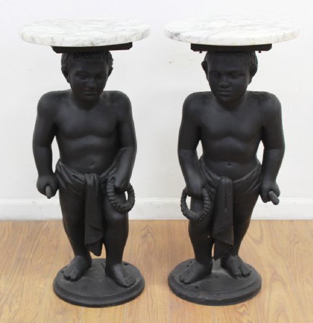 Pair White Marble Top Carved Figural Pedestals (1 of 4)