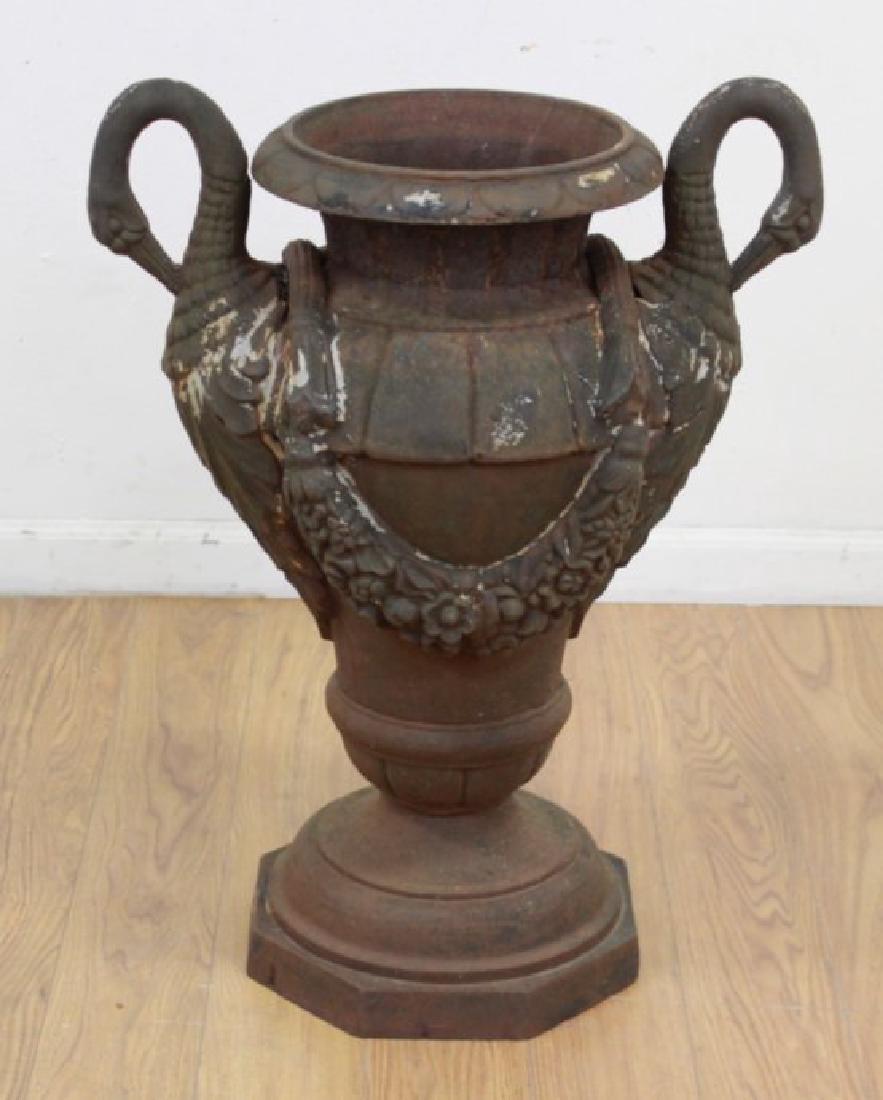 Outdoor Iron Urn with Swan Handles (1 of 4)