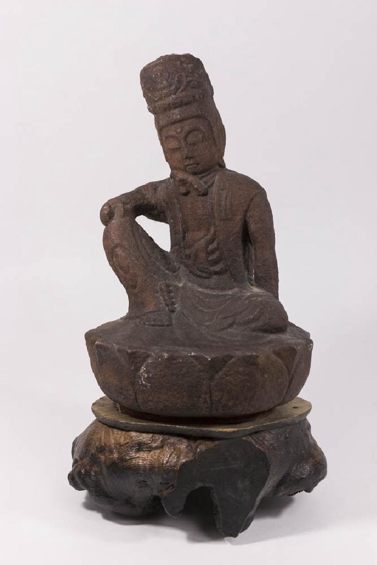 Seated Stone Buddha on Wood Stand (1 of 5)