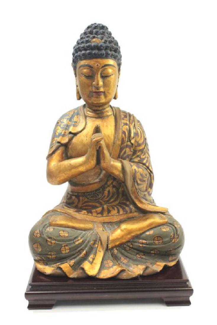 Chinese Carved Patinated Gilded Buddha Statue (1 of 7)