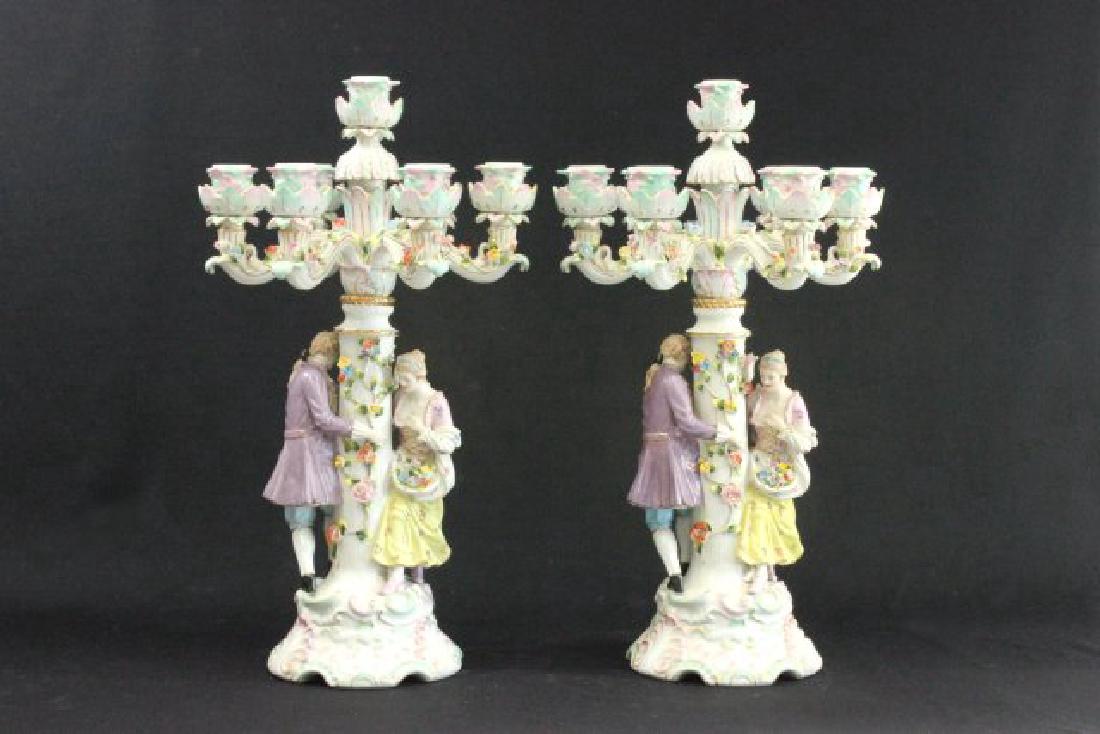 Pair Dresden Style Porcelain Figural Candelabra (1 of 7)