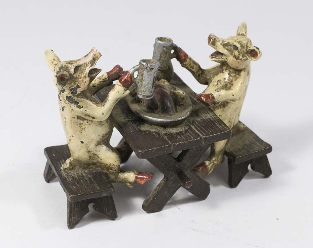 Cold-Patinated Bronze, Pigs at the Table (1 of 4)