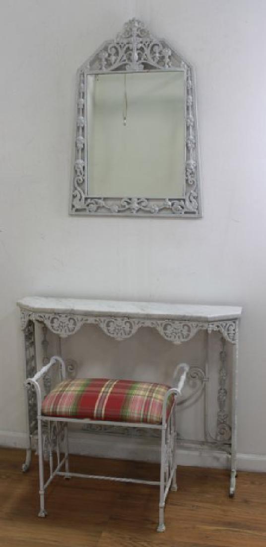 Art Deco Marble Top Console, Mirror, & Bench (1 of 6)
