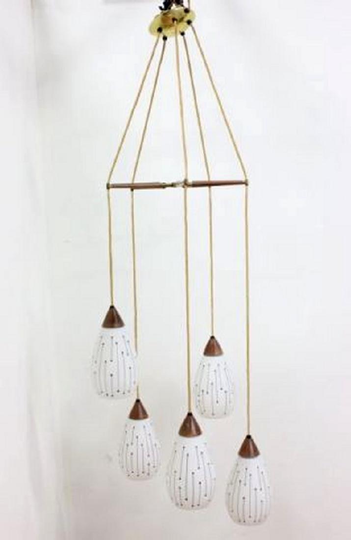 :Walnut Brass & Enamelled Glass Chandelier (1 of 4)