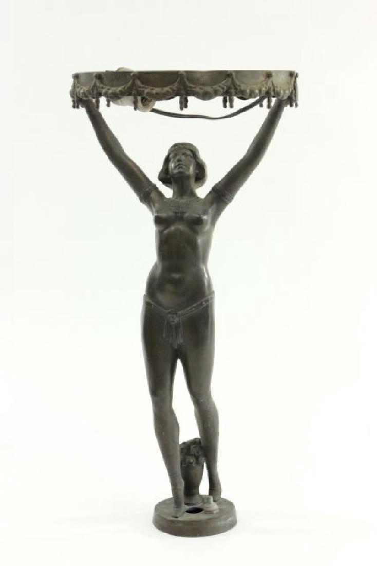 Victorian Nude Lamp Base: Stamped Germany. Approx. 18" H x 8 3/8" diameter. From a 70-year collection from retiring antique dealer Harvey Sacks. Missing shade.