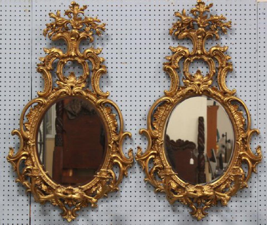 Pair Ornate Gilt Mirrored 2-Light Sconces: Contemporary. Approx. 47" x 27".