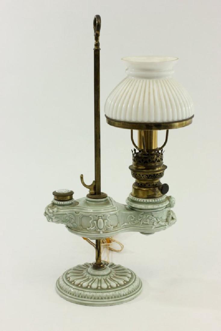 19th C French Majolica Harvard Style Oil Lamp (1 of 5)