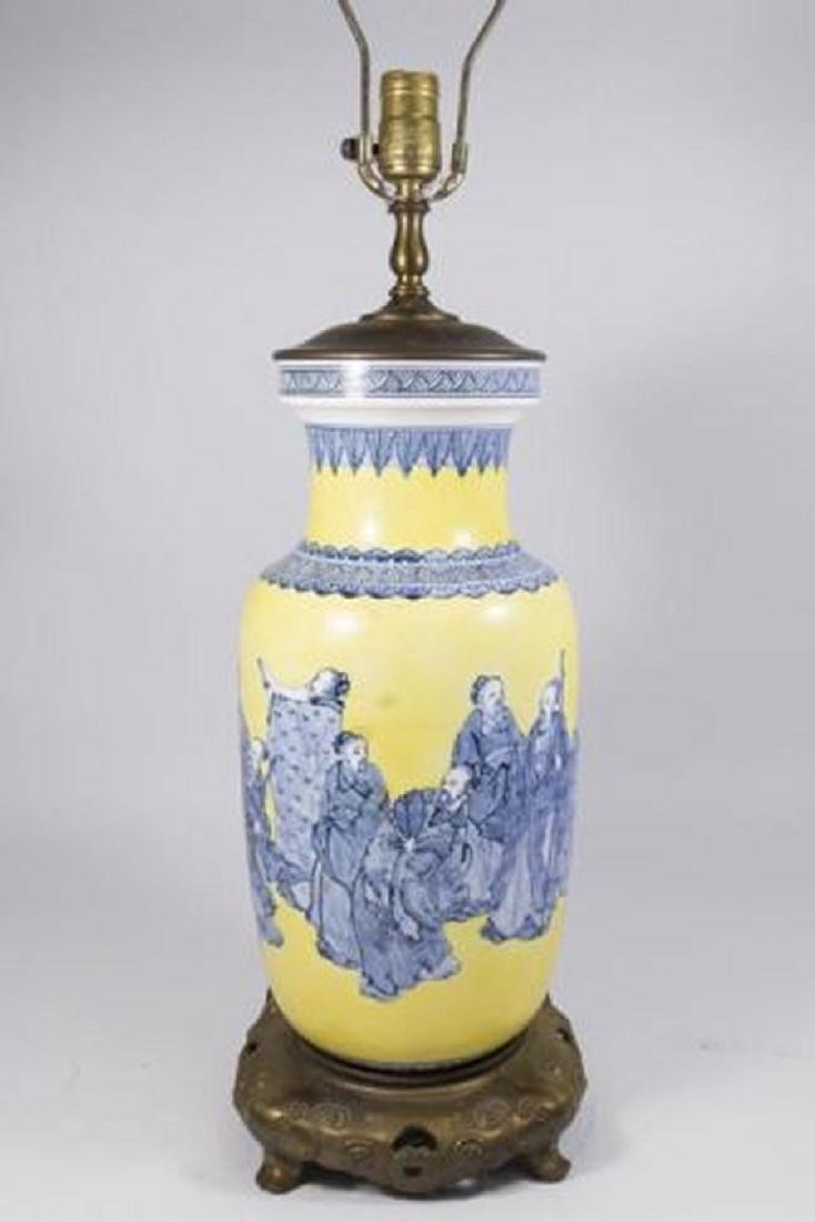 :Chinese Porcelain Vase Mounted as Lamp: Mounted on brass base. Vase approx. 16" H. (6183.56)