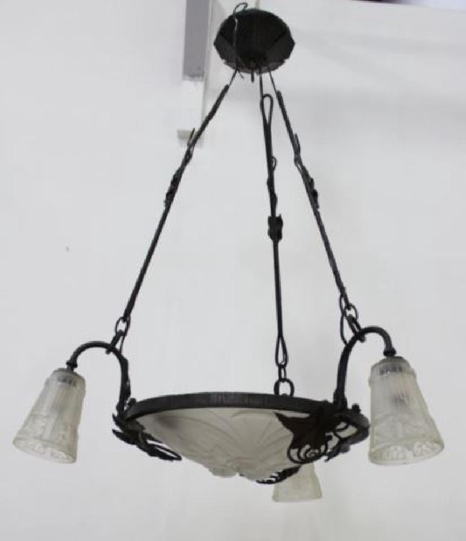 :Wrought Iron 3-Light Art Deco Chandelier (1 of 3)