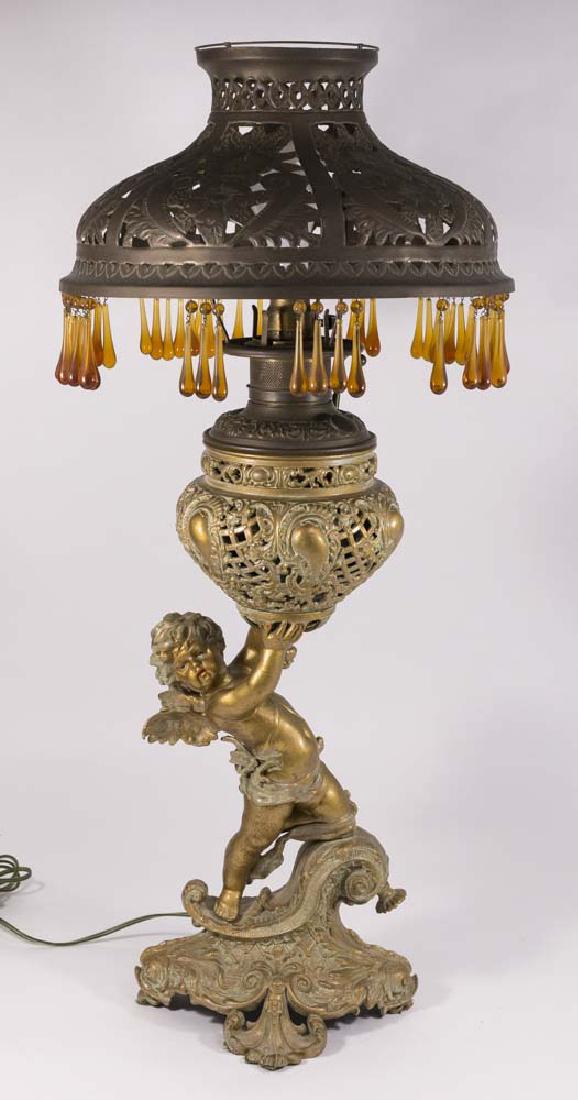 Victorian Gilt Metal Cupid Figural Lamp (1 of 7)