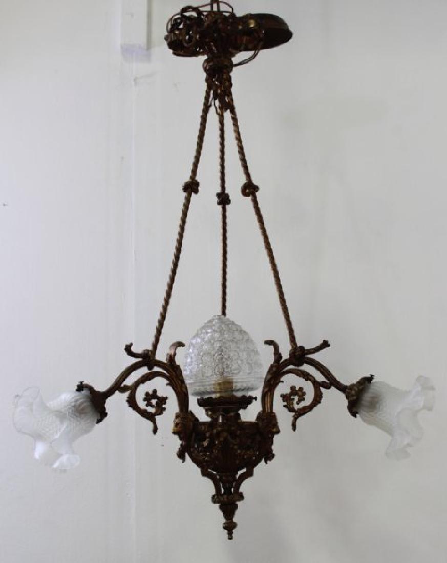Louis XVI Style Gilt Metal 4-Light Chandelier (1 of 3)