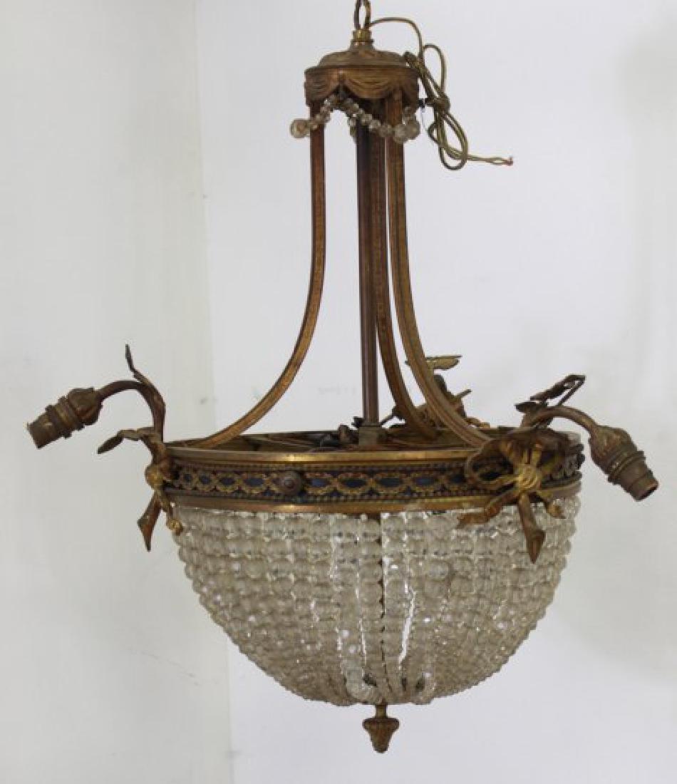 Louis XVI Style Gilt Metal Basket Chandelier: 6-light. Approx. 25" H x 19" diameter. (022402A)