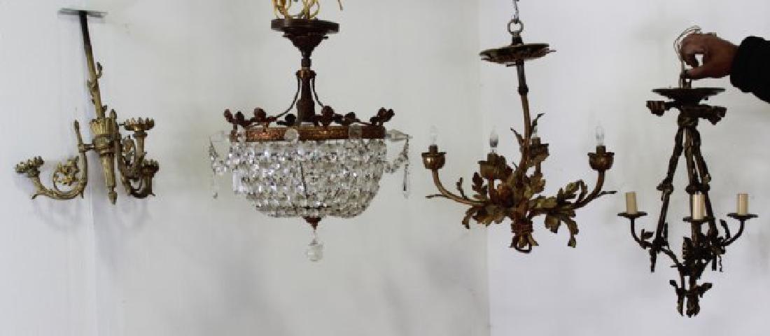 4 Louis XVI Style Gilt Bronze & Metal Chandeliers: Largest approx. 21" H x 14" diameter. (062297E, 111895A, 022799, SF1913)