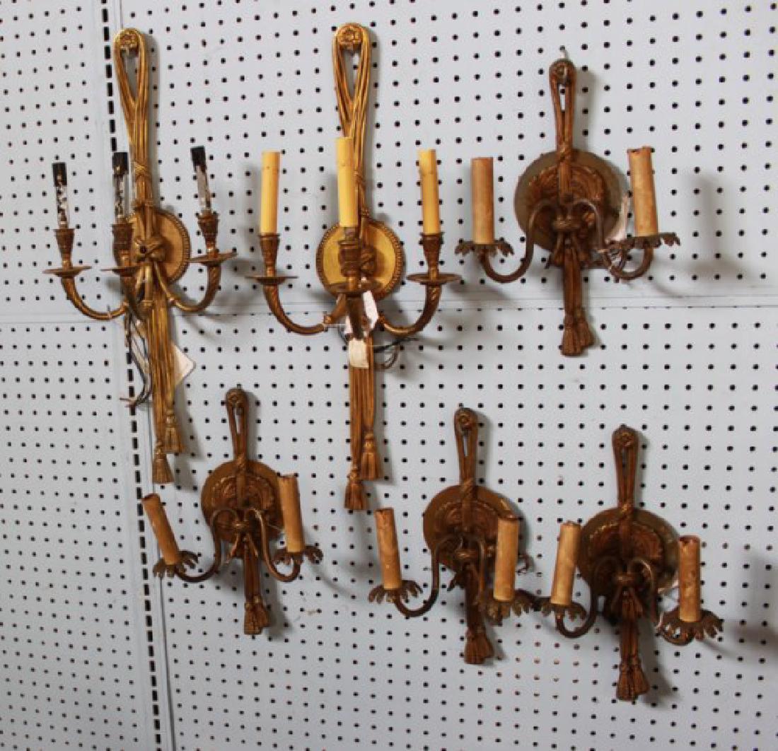 Pair & Set of 4 Neoclassic Style Brass Sconces (1 of 3)