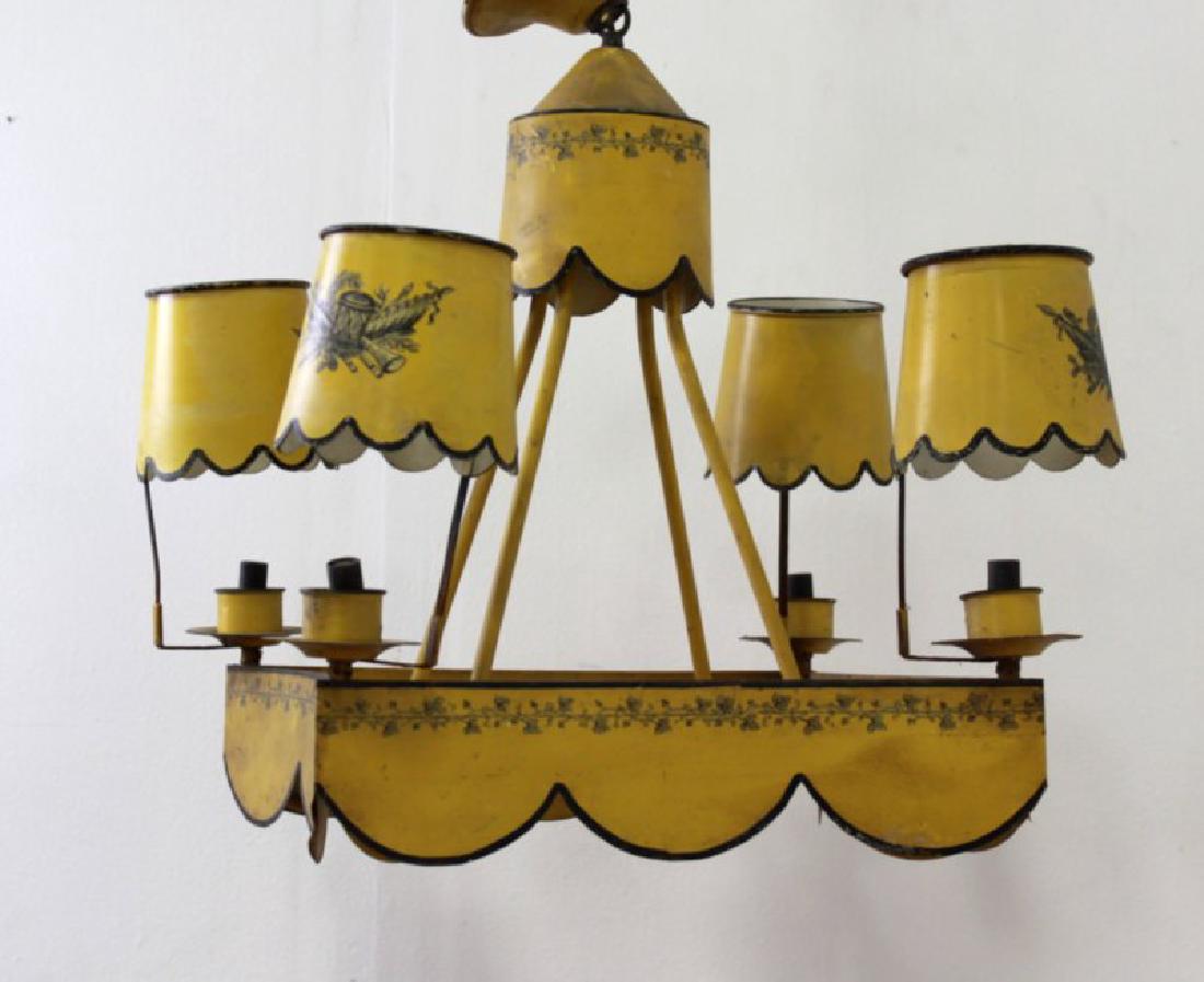 Empire Style Mustard Tole Peinte Chandelier: 4-light. Approx. 21" H x 17 3/4" square.