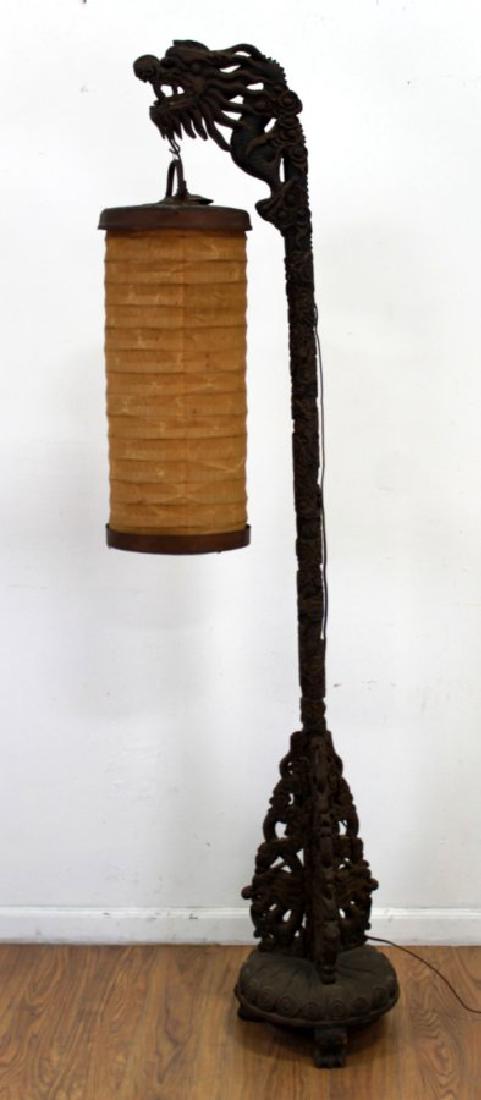Japanese or Chinese Carved Wood Dragon Floor Lamp (1 of 6)