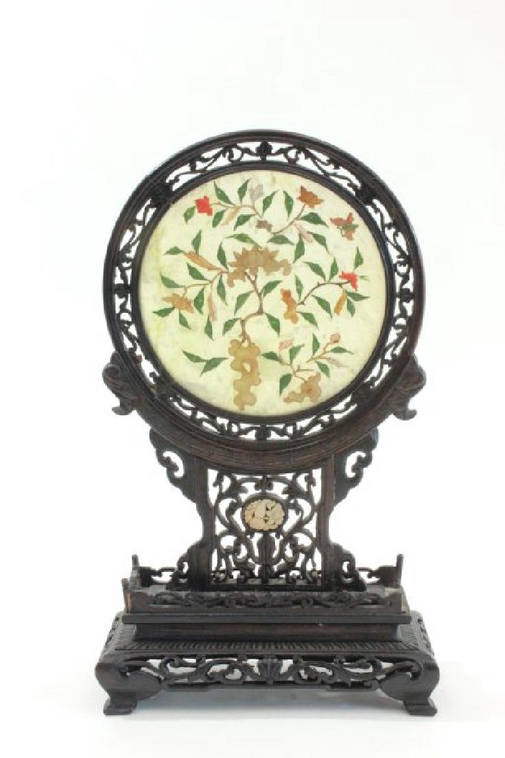 Chinese Carved Wood & Stone Table Screen (1 of 4)