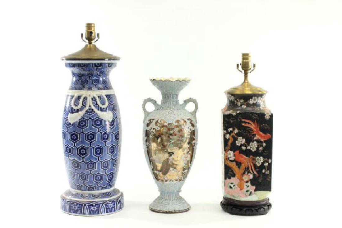 2 Chinese Porcelain Lamps & 1 Vase: Largest approx. 20" H. (SL64, SL259, 091186BR)