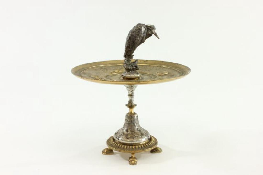 19th Century Bronze Tazza: Signed Cain. Bird perched on top. Approx. 9 1/2" H x 8" D.