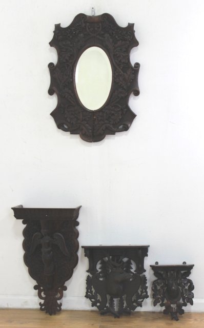 3 Carved Wood Figural Wall Brackets & Mirror (1 of 7)