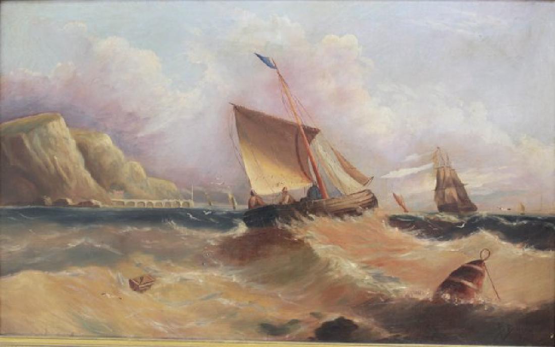 Bernard Benedict Hemy, Coastal Seascape: Oil on canvas. Approx. 16" x 26" sight, 24" x 34" framed. Restorations.