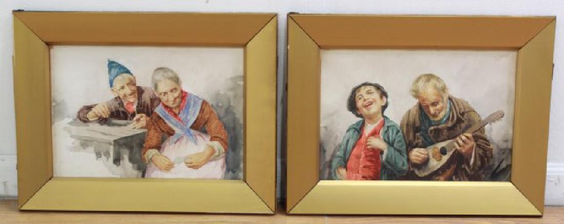 Gianni, Pair Italian Watercolors: Signed. Approx. 10" x 14" sight, 14" x 18" framed.