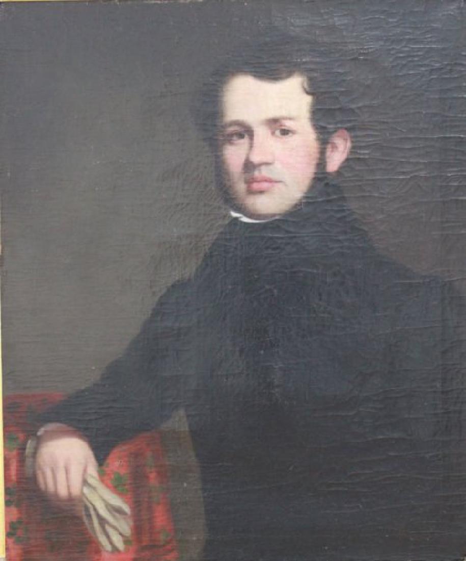 Portrait of a Gentleman: Oil on canvas. 19th century. Approx. 29 1/2" H x 24" W image, 39" H x 33" W framed. Crackling to canvas.