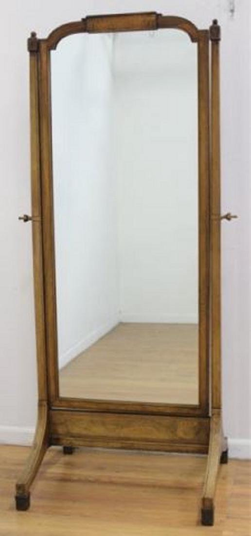 :George III Inlaid Faded Mahogany Cheval Mirror: Approx. 68" H x 27 3/4" W. From the liquidation of Barnette Shure Antiques in Valley Stream, NY.