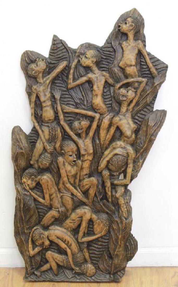 B. Mouanga - Rep. of Congo, Wood Relief Sculpture: Signed rear. Approx. 41" x 22". (6221)