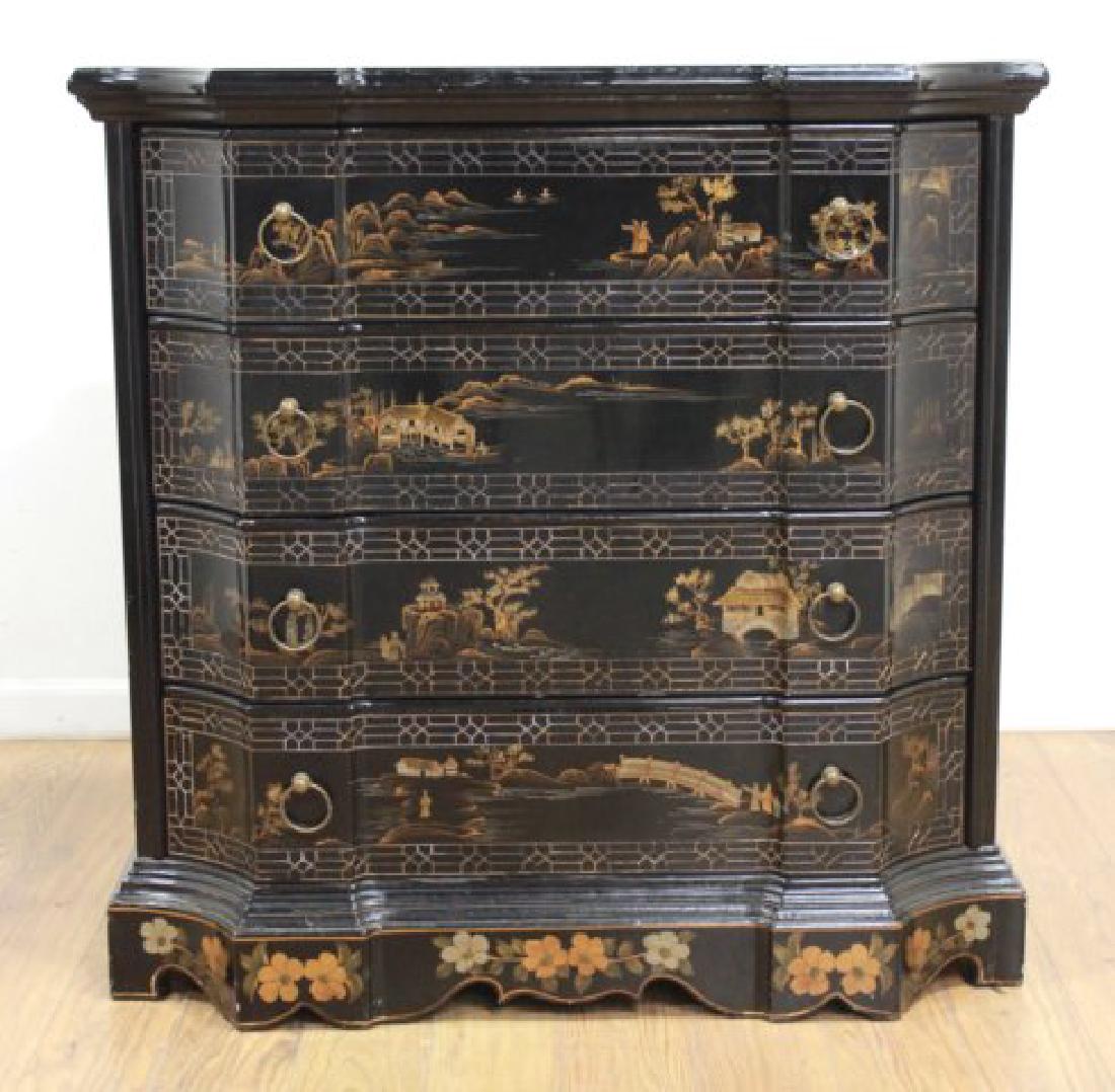 Chinoiserie 4-Drawer Chest of Drawers: Approx. 36" H x 36" W x 19 1/2" D.