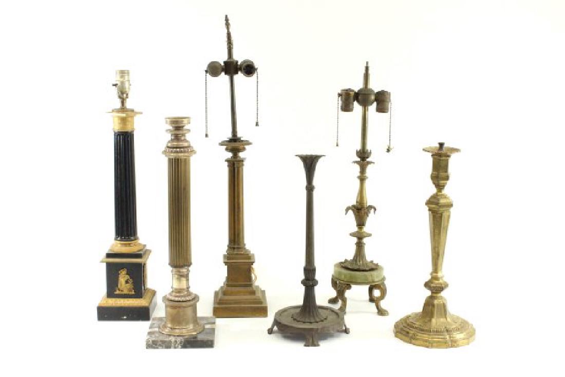 6 Neoclassic Style Metal Lamp Bases: Largest approx. 20" H. (071199A, 070990B, 051197B, SL1591)