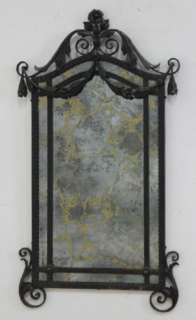Wrought Iron Mirror: Leaf and floral design. Approx. 32" H x 17 3/4".