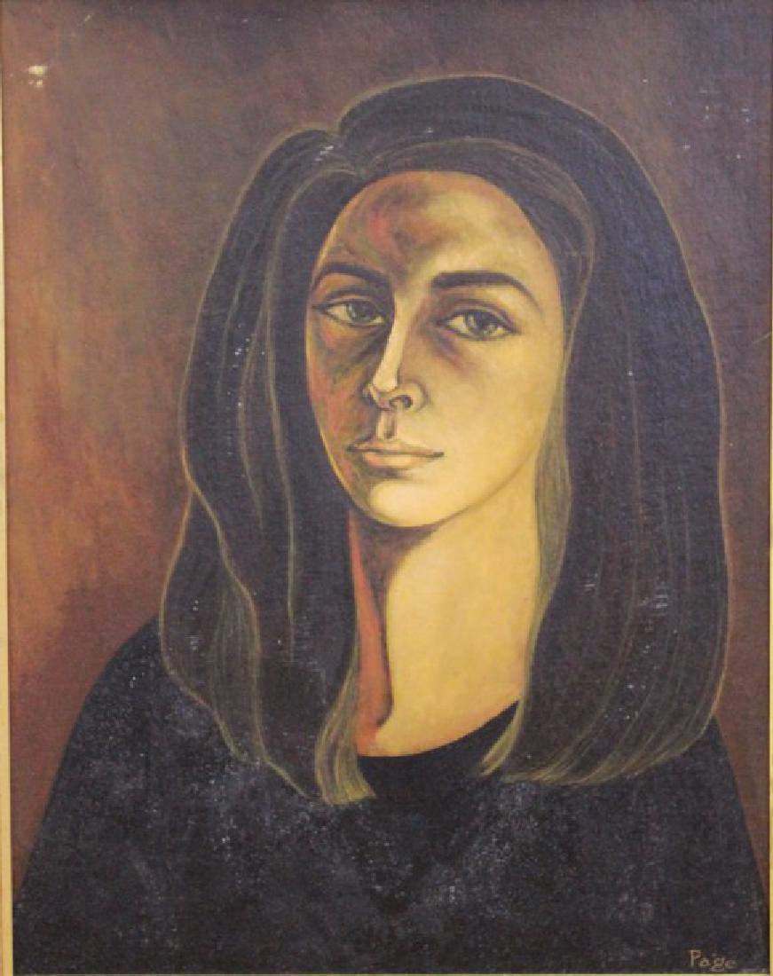 Portrait of a Lady: Oil on board. Signed Page lower right. Approx. 28" x 22" unframed, 35" x 29" framed.