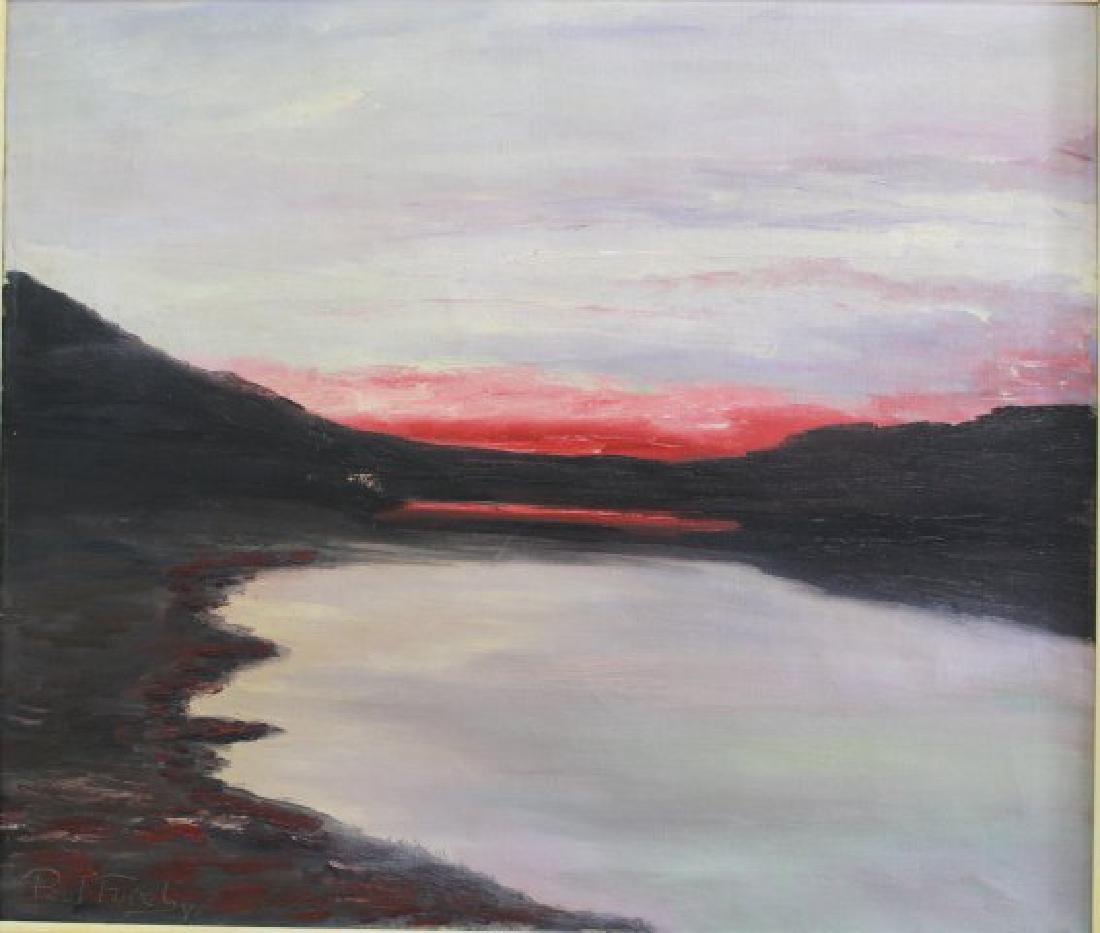 Poul Fureby, Sunset Landscape: Oil on canvas. Signed lower left. 20th century. Approx. 23" x 26" unframed, 29 1/2" H x 32 1/2" framed. (6232)