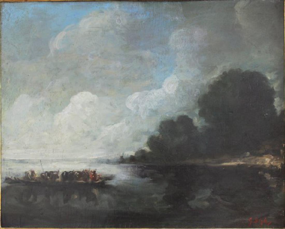 G. Boyle, River Landscape with Boats: Oil on board. Signed lower right. Approx. 21" x 25 1/2" unframed, 26" x 30 1/2" framed. (6232)