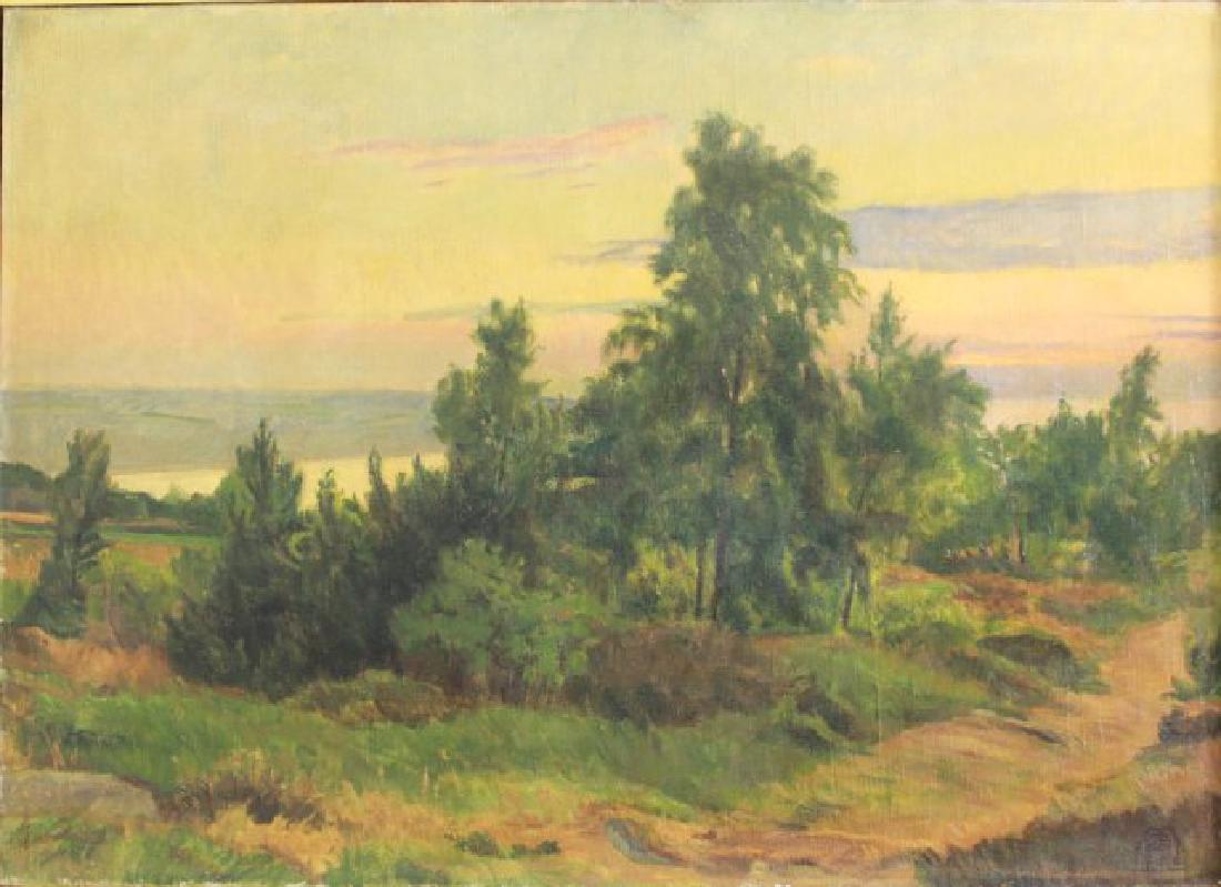 Frederik G. Andersen, Landscape: Oil on canvas. Initialed and dated front. Signed, titled, and dated rear. Frederik G. Andersen (1871-1952). Approx. 26 1/2" x 37" unframed, 33 1/2" x 43" framed. (6232)