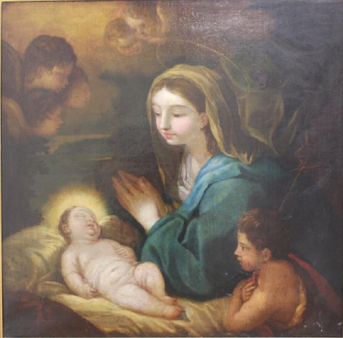 Old Master Style, Madonna & Child: 19th century. Approx. 36" x 36" unframed, 44" x 44" framed. (6232) Repairs. Relined.