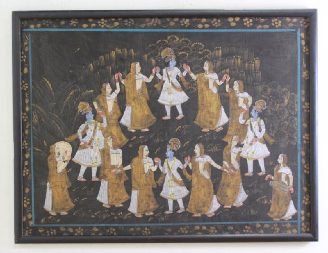 Indian Religious Theme: Oil on cavas. Approx. 31 1/2" x 42" sight, 34" x 44 1/2" framed. (6232)