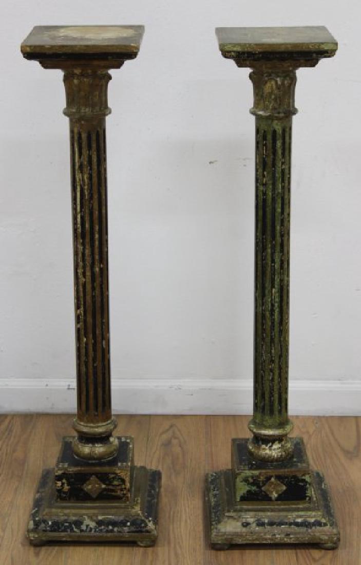 Pair Venetian Parcel Gilt Black Painted Pedestals (1 of 6)