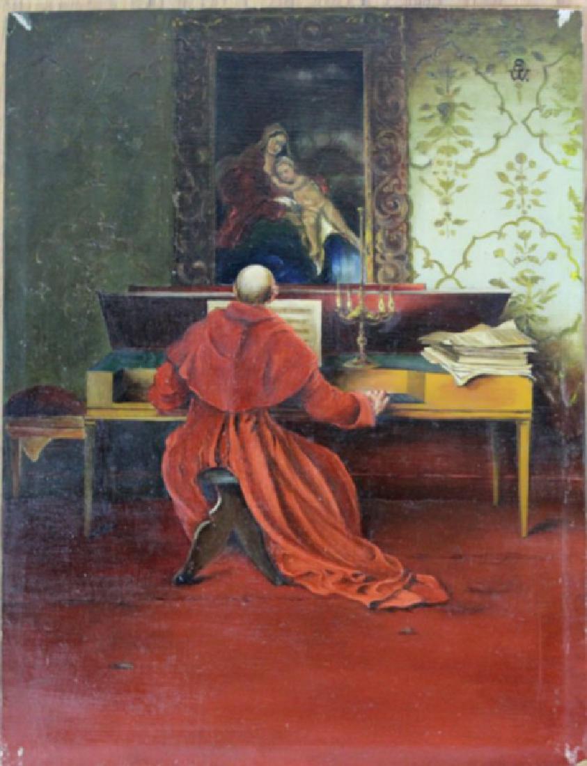Piano Recital: Oil on board. Initialed E.W. upper right. Approx. 9 1/4" x 7". (6232)
