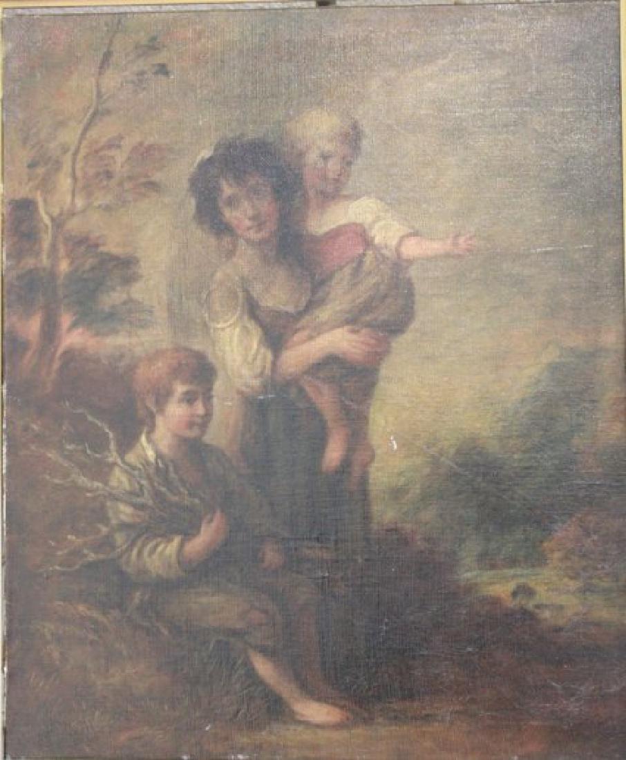 Mother with Children: Oil on canvas. Late 19th-early 20th century. Approx. 17 1/2" x 14 1/2" unframed, 24 1/2" x 21 1/2" framed. (6232) Relined.