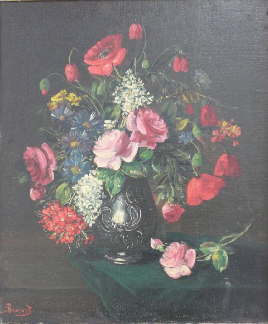 Still Life: Oil on canvas. Signed lower left, Brocard. Approx. 22" x 18" unframed, 29" x 25" framed. (6232)