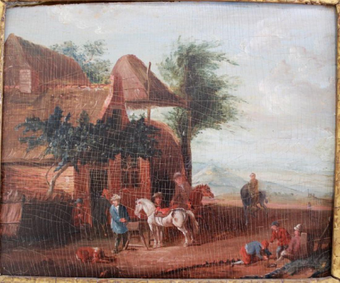 Dutch Old Master Style: Oil on wood panel. Approx. 10" x 12" unframed, 16" x 18" framed. (6232)