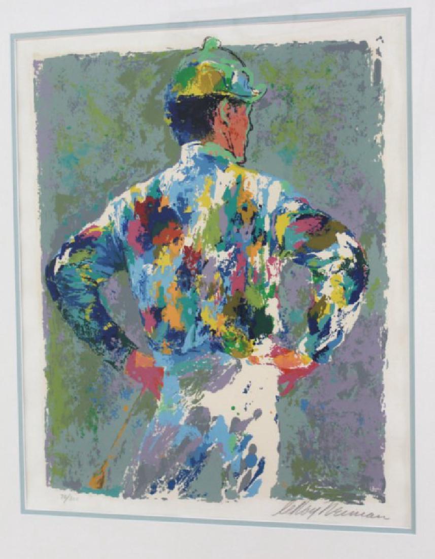 Leroy Neiman, "The Jockey": Lithograph. Pencil signed and numbered 75/300. Leroy Neiman (1921-2012). Approx. 21" x 18" sight, 31" x 27" framed.