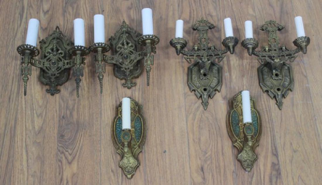 3 Pairs Art Deco Cast Brass Wall Lights (1 of 4)