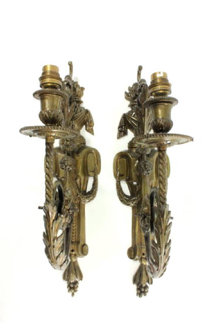 Pair Louis XVI Style Cast Brass Single-Arm Sconces (1 of 4)