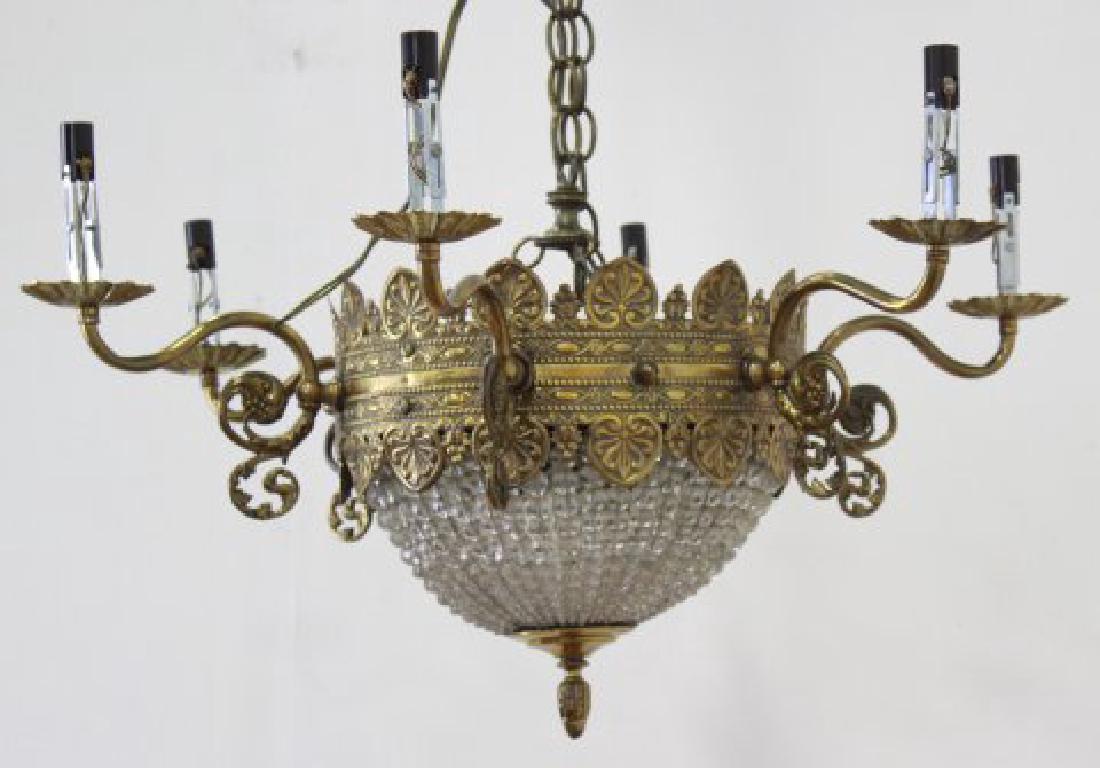 Neoclassic Style Repousse Brass Basket Chandelier (1 of 2)